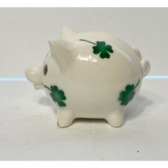Goebel Germany White Ceramic Piggy Bank With Shamrock Design & Glass Eyes NO KEY - Picture 3 of 9